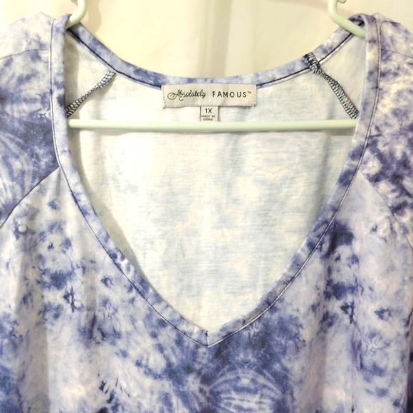 Absolutely Famous Top Tie Dye Crochet Sleeves V-neck Longer Length 1X Soft Comfy - Picture 2 of 14